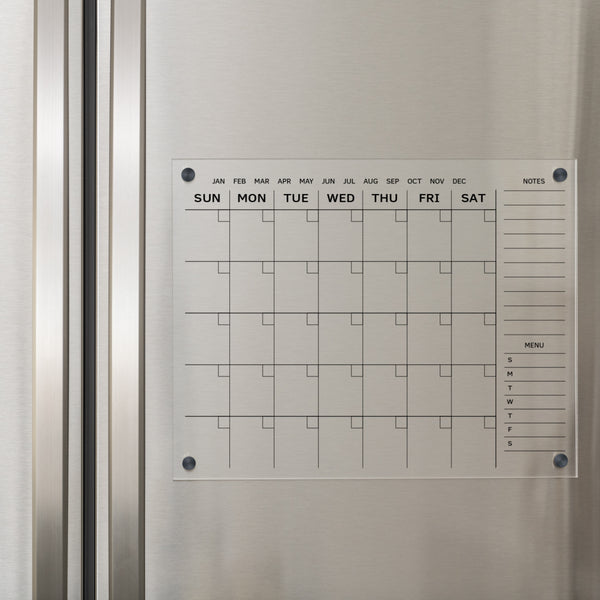 Large Magnetic Acrylic Calendar for Fridge, Vertical Gold Font