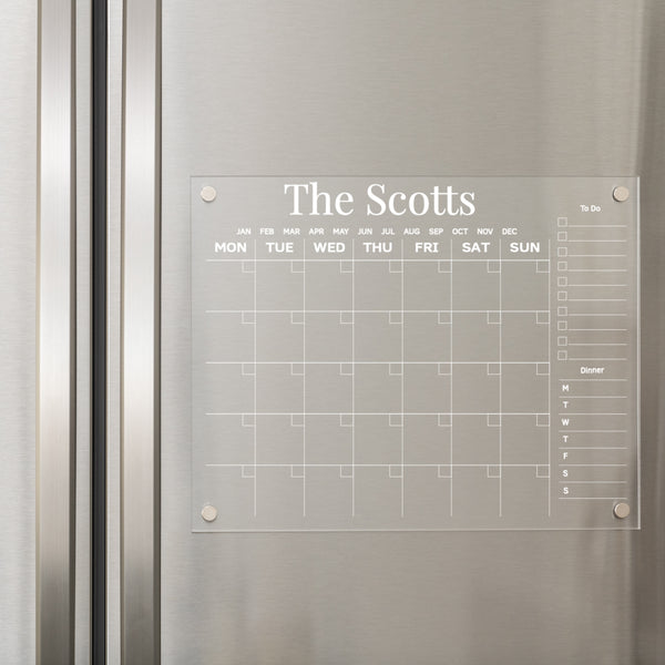 Large Magnetic Acrylic Calendar for Fridge, Vertical Gold Font