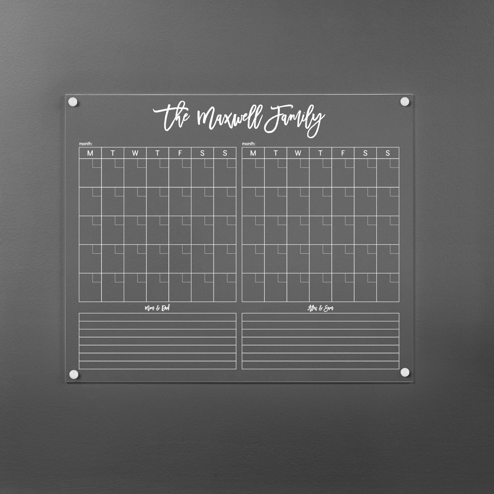 Monthly Acrylic Fridge Calendar + 2 Sections